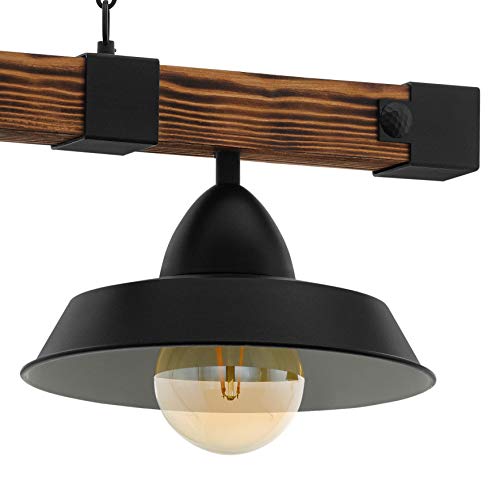 Lámpara colgante EGLO OLDBURY, lámpara colgante vintage con 2 bombillas de estilo industrial, lámpara colgada de acero y madera, color negro, marrón rústico, casquillo E27, L 86 cm