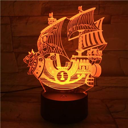 Lampara LED Anime Manga One Piece Thousand Sunny Cambia Color USB Luz nocturna y decoración