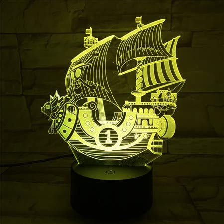 Lampara LED Anime Manga One Piece Thousand Sunny Cambia Color USB Luz nocturna y decoración