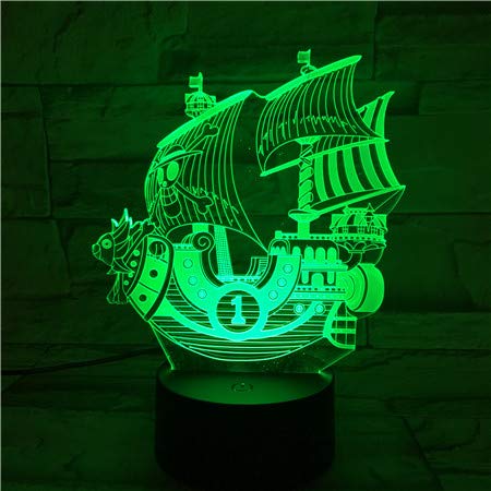 Lampara LED Anime Manga One Piece Thousand Sunny Cambia Color USB Luz nocturna y decoración