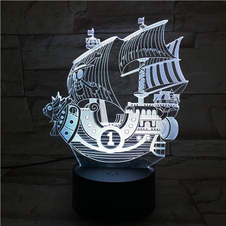 Lampara LED Anime Manga One Piece Thousand Sunny Cambia Color USB Luz nocturna y decoración