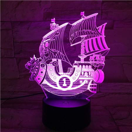 Lampara LED Anime Manga One Piece Thousand Sunny Cambia Color USB Luz nocturna y decoración