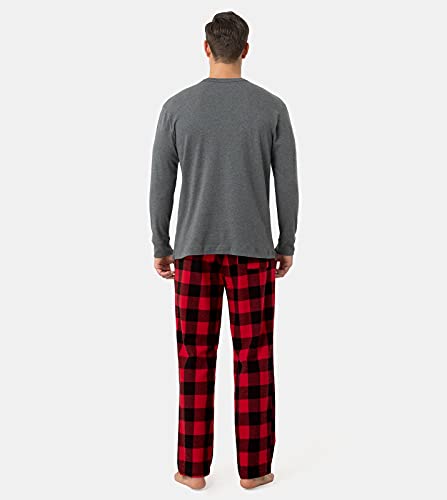 LAPASA - Pijama Hombre Invierno 100% Algodón Franela Pantalones a Cuadros Pijama Largo Camiseta y Pantalón de Pijama M79 S Gris+Negro&Rojo