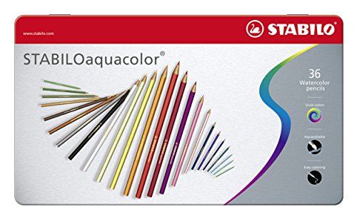 Lápiz de color acuarelable STABILO aquacolor - Estuche de metal con 12 colores