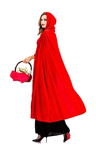 LATH.PIN Disfraz de Caperucita roja para mujer Halloween Cosplay Vestido Carnaval con Capa con Capucha Tallas Grandes, rojo, XL