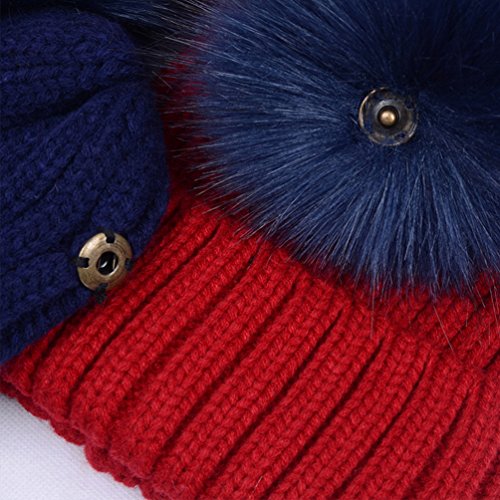 LAUSONS Sombreros para mujer de invierno - Gorros de punto con dos pompones de piel sintética de quita y pon Negro