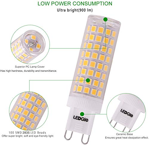 LEDGLE 10W G9 Bombillas LED, Equivalente a Halógeno de 100W, 100 LEDs, 900lm Blanco Cálido 3000K, Sin Parpadeo, No Regulable, Ángulo de Luz de 360°, Pack de 5 Unidades