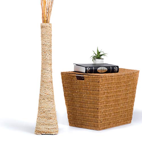 LEEWADEE jarrón Grande para el Suelo – jarrón Alto Hecho a Mano de bambú y Rafia, contenedor de pie para Ramas Decorativas, 75 cm, Color Natural