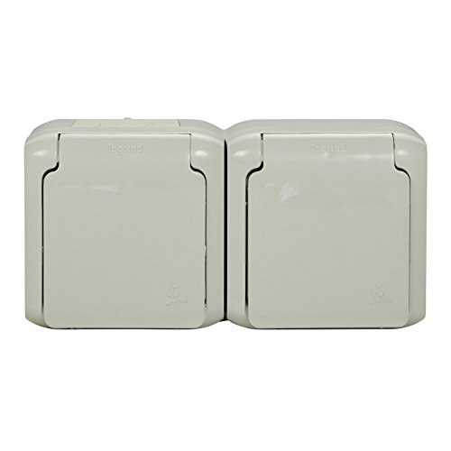 Legrand Forix 782394 -Enchufe doble de pared 16 A, Superficie, IP44 impermeable, con tapa de color gris