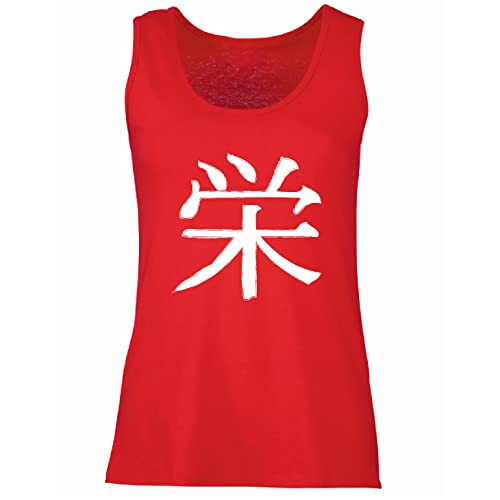 lepni.me Camisetas sin Mangas para Mujer Símbolo Kanji Palabra Japonesa para el Carácter de Caligrafía de Gloria y Prosperidad (L Rojo Multicolor)