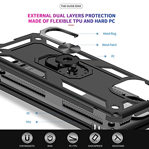 LeYi Funda para Xiaomi Mi 11 Lite 4G / 5G / Mi 11 Lite 5G NE con [2-Unidades] Cristal Vidrio Templado, Armor Carcasa con 360 Grados Anillo Soporte Hard PC Silicona TPU Bumper Antigolpes Case, Negro