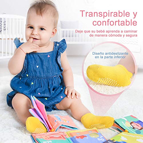 Licitn 12 Pares de Calcetines Antideslizantes para Niños - Calcetines para Bebés Unisex con Diseño de Malla, para 1-3 años(Colores múltiples)