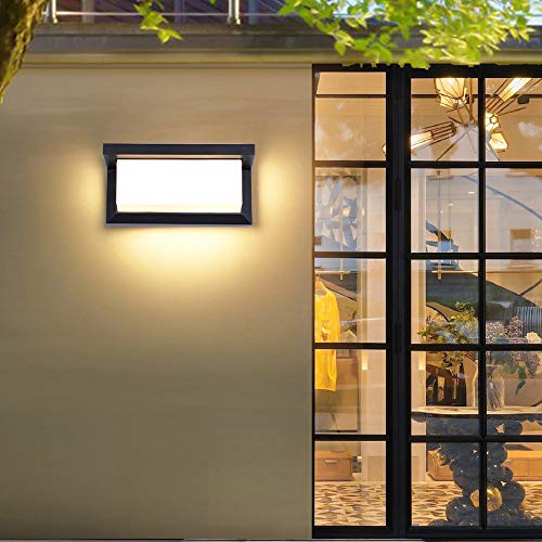 Lightess Apliques de Pared Exterior LED 12W Lámpara de Pared Impermeable IP65 Luz de Aluminio Iluminación para Balcón, Jardín, Porche, Camino, Patio, Negro (blanco cálido)
