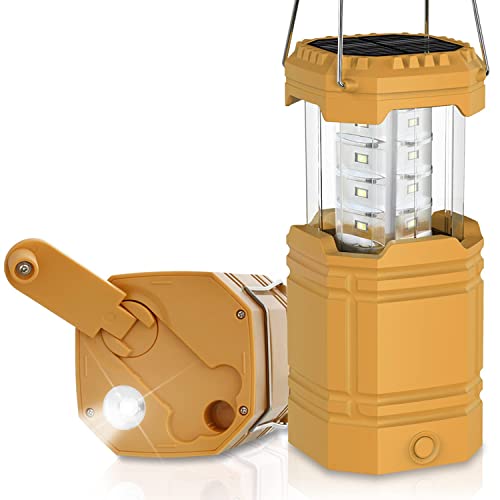 Linterna de Camping con Manivela Solar, Faroles Portátiles LED Lámpara Exterior Plegable,3 métodos de Carga,Linterna Camping para Pesca, Excursión, Jardín