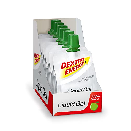 Liquid Energy Gel, 6 x 60 ml Dextro Energy Liquid Gel Manzana, alternativa a las barritas energéticas, con glucosa de uva ideal para viajes, 100% vegano