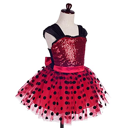 Lito Angels Vestido de Ladybug para Niña Disfraz de Mariquita Falda Tutu de Lunares Rojos Talla 7-8 Años