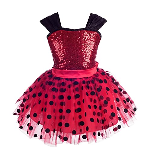 Lito Angels Vestido de Ladybug para Niña Disfraz de Mariquita Falda Tutu de Lunares Rojos Talla 7-8 Años