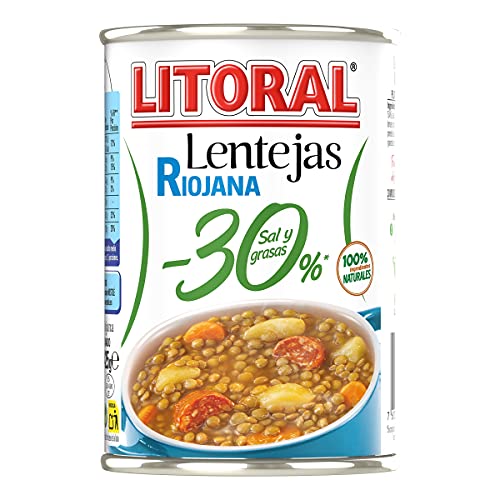 LITORAL Plato Preparado de Lentejas Riojana, Sin Gluten, 425g