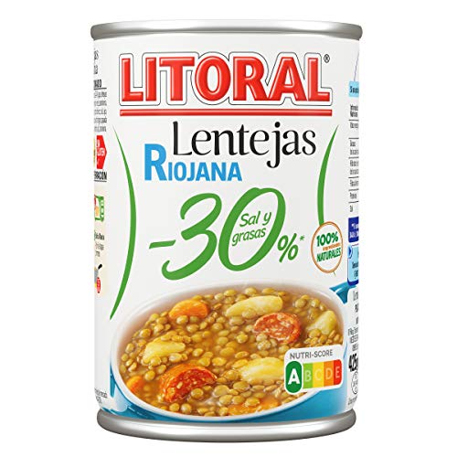 LITORAL Plato Preparado de Lentejas Riojana, Sin Gluten, 425g