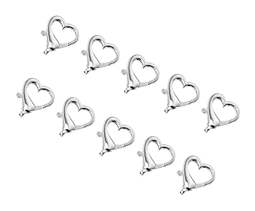 LIXBD 10 piezas de cierre de langosta en forma de corazón de aleación de mosquetón, cierre de mosquetón, pulsera y collar accesorio para hacer joyas de llavero (plata) (color: plata)