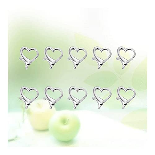 LIXBD 10 piezas de cierre de langosta en forma de corazón de aleación de mosquetón, cierre de mosquetón, pulsera y collar accesorio para hacer joyas de llavero (plata) (color: plata)