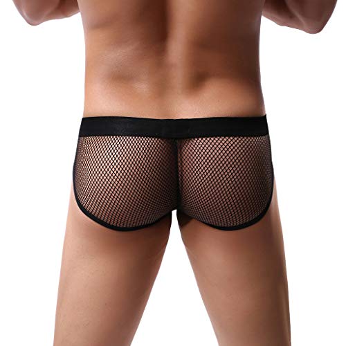 LOPILY Calzoncillos para Hombres Ropa Interior de Encaje Hueco triángulo de Transpirable Calzón De Bikini Sexy De Malla De Estilo Baja Cintura Pantalones Cortos (Negro,M)