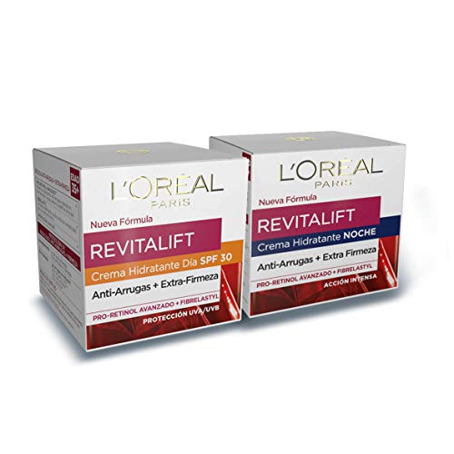 L'Oréal Paris Revitalift Set de Crema de Día Anti-Edad con Protección Solar SPF 30 y Crema de Noche Hidratante, Antiarrugas y Extra Firmeza, con Pro-Retinol, 50 ml cada una