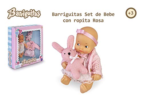 los Barriguitas- Set de bebé con ropita Rosa y Mascota de Punto, Color (Famosa 700015698)