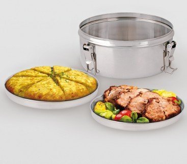 LS Kitchen - Fiambrera 2 Platos - Acero Inoxidable - 16 cm - Plata