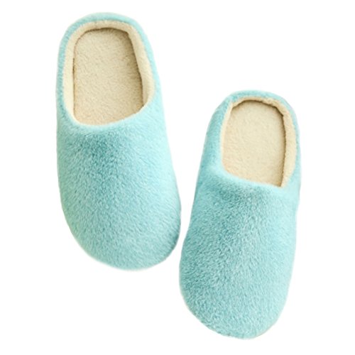 LUOEM Zapatillas de Estar por Casa Mujer Hombre Invierno Pantuflas Zapatillas Peluche Algodón Suave Azul Size 42-43