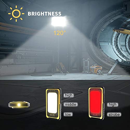 Luz de trabajo LED recargable, luz de inspección COB 3000 lúmenes luz inundación solar prueba agua 6 modos luz emergencia portátil con base magnética y gancho para colgar reparación de autocaravanas