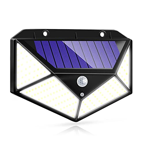 Luz Solar Exterior IOTSES 100LED 2200mAh 3 Modos con Sensor de movimiento 270ºde Cuatro Lados Foco IP65 Impermeable para Jardín, Garaje, Calle, Patio, Terraza etc. (1Unidd)