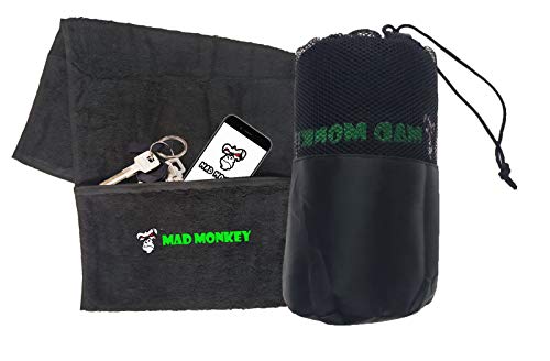 Mad Monky Premium Sports Fitness Gym - Toalla con bolsillo con cremallera y bolsa de malla
