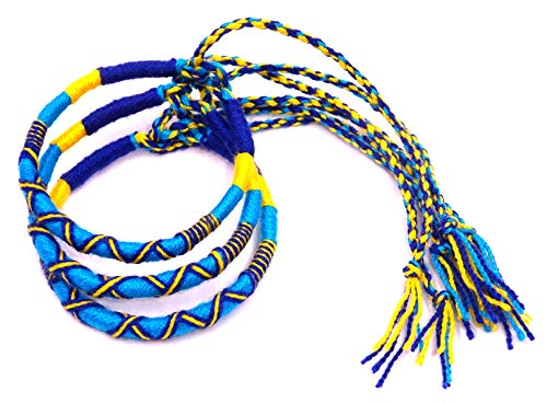 made in zen – Lote de 3 Pulseras brasileñas de la Amistad, algodón de macramé, Amuleto de la Suerte, Unisex, Color Azul y Amarillo