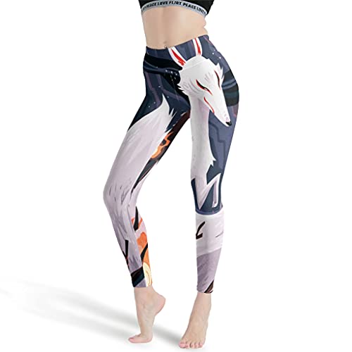 Magiböes Leggings japoneses para mujer, para yoga, cosplay, con nueve colas, Kitsune Gym Sport medias, color blanco, XL