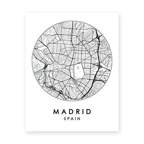 Mapa de la ciudad de Madrid Arte de la pared Impresión en lienzo y póster Mapa de la calle de España Cuadros de pintura Carteles de viaje en blanco y negro Decoración del hogar Sin marco-40x50cmX2