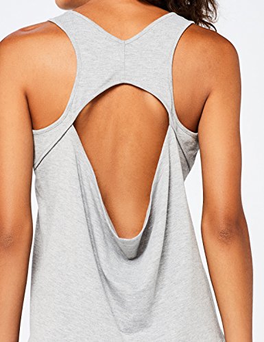 Marca Amazon - AURIQUE Camiseta Yoga con Eslogan y Abertura en la Espalda Mujer, Gris (Grey Marl), 42, Label:L
