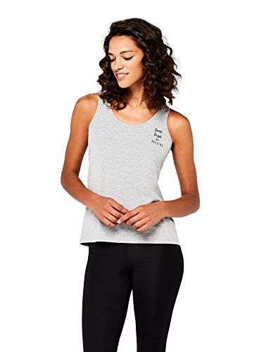 Marca Amazon - AURIQUE Camiseta Yoga con Eslogan y Abertura en la Espalda Mujer, Gris (Grey Marl), 42, Label:L