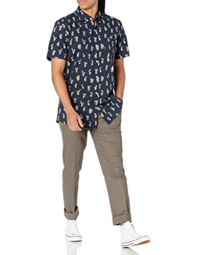 Marca Amazon – Goodthreads – Camisa estampada de manga corta de popelín y corte estándar para hombre, Navy Cactus Print, US S (EU S)