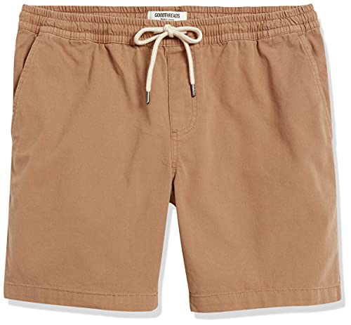 Marca Amazon - Goodthreads: pantalones cortos de lona elásticos para hombre con tiro de 18 cm., Caqui, US L (EU L)