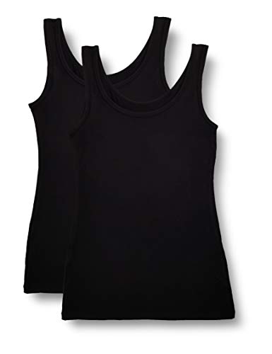 Marca Amazon - IRIS & LILLY Camiseta Interior Térmica Ligera de Tirantes para Mujer, Pack de 2, Negro (Black), XS, Label: XS