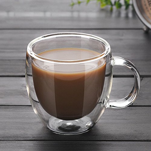 Marooma Tazas de café de cristal, 150 ml, con aislamiento de doble pared, con aislamiento térmico, resistente al calor, tazas de borosilicato con mango para café, té, café expreso, cerveza, juego de 4