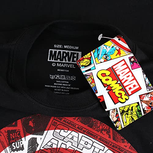 Marvel Capitán América Comic Shield Camiseta de Manga Larga, Negro, M para Hombre