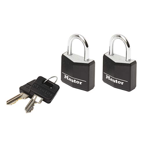 Master Lock 9120EURTBLK Lote de 2 Candados con Llave con cuerpo de aluminio macizo revestido, Negro, 2 x 3,4 x 1,4 cm