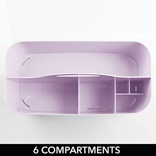 mDesign Caja con asa para la Ducha con 6 Compartimentos – Caja organizadora portátil de plástico para Accesorios de baño – Cesta de almacenaje para Gel, champú, Cuchillas, etc. – Lila Claro