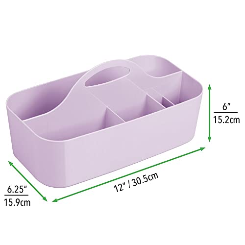 mDesign Caja con asa para la Ducha con 6 Compartimentos – Caja organizadora portátil de plástico para Accesorios de baño – Cesta de almacenaje para Gel, champú, Cuchillas, etc. – Lila Claro