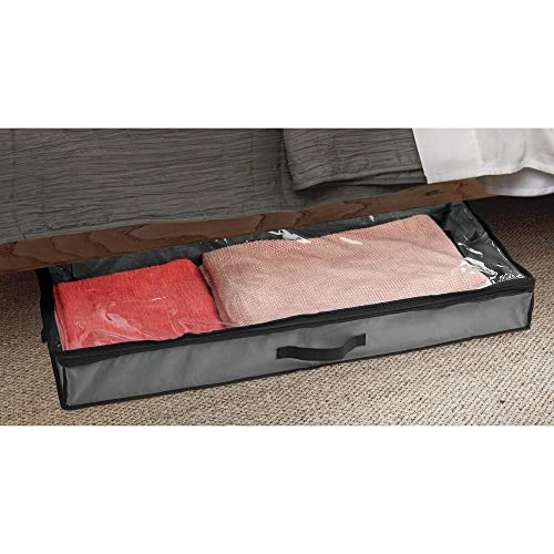 mDesign Juego de 2 cajas bajo cama – Cajón para debajo de la cama con tapa transparente para guardar sábanas o calzado sin polvo – Organizador de ropa para guardar bajo la cama – gris oscuro/negro