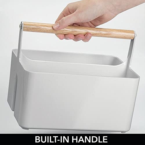 mDesign Juego de 2 cajas organizadoras para el cuarto de baño – Práctica cesta con asa para guardar productos cosméticos – Organizador de baño portátil con 2 compartimentos – gris/natural