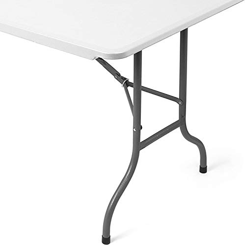 Mediawave Store - Mesa plegable transportable Silver con asa blanca de 180 x 75 x 74 cm, perfecta como mesa de camping, de buffet, de cocina, mesa exterior plegable, maletín blanco