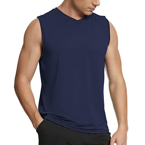 MEETYOO Ttirantes Hombre, Camisetas sin Mangas Running Tank Top Gym para Fitness Deportes Vest, V-Azul, L